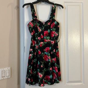 Black based rose floral dress